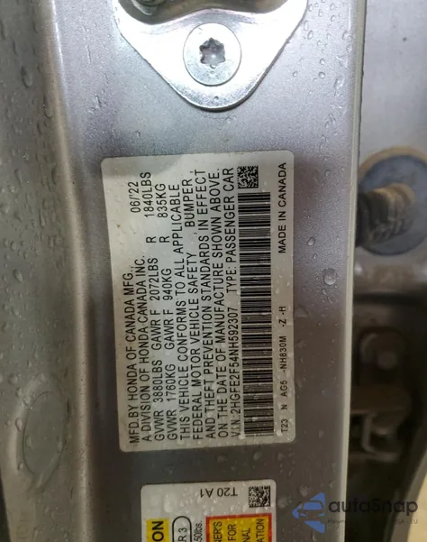 2022 Honda Civic Sport from USA, damaged, VIN 2HGFE2F54NH592307